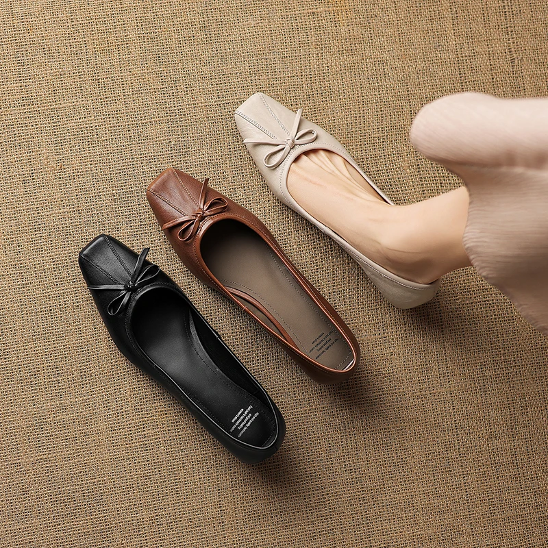 2026 new spring autumn women pumps natural leather 22-25cm sheepskin+cowhide+pigskin square toe loafers thick heel women shoes