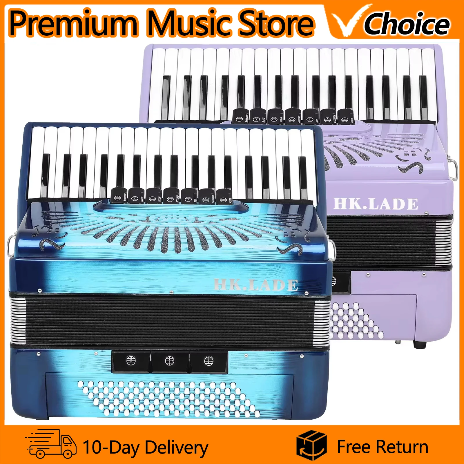 HK·LADE AH-280/90 Chromatic Accordion 37 Keys 96 Bass Keyboard Voice Changing Bayan Accordion Performance Keyboard Instrument
