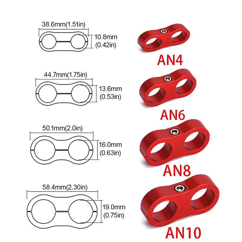 AN4 AN6 AN8 AN10 Braided Rubber Hose Line Clamp Aluminum Anodized Line Separator Divider Clamp Kit Multicolored