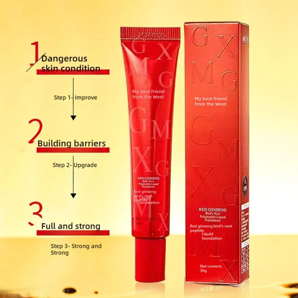 Fond de teint liquide accent d'oiseau au ginseng rouge, maquillage longue durée, non 30g, contrôle des documents, huile naturelle, prise, R7G6