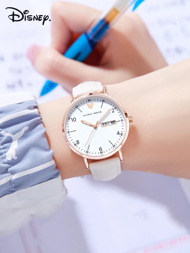ساعة فحص خاصة للفتيات من ديزني، ساعة يد كوارتز عصرية، تاريخ الأسبوع، عقارب مضيئة، ساعات نسائية عصرية على شكل نجوم السماء للنساء