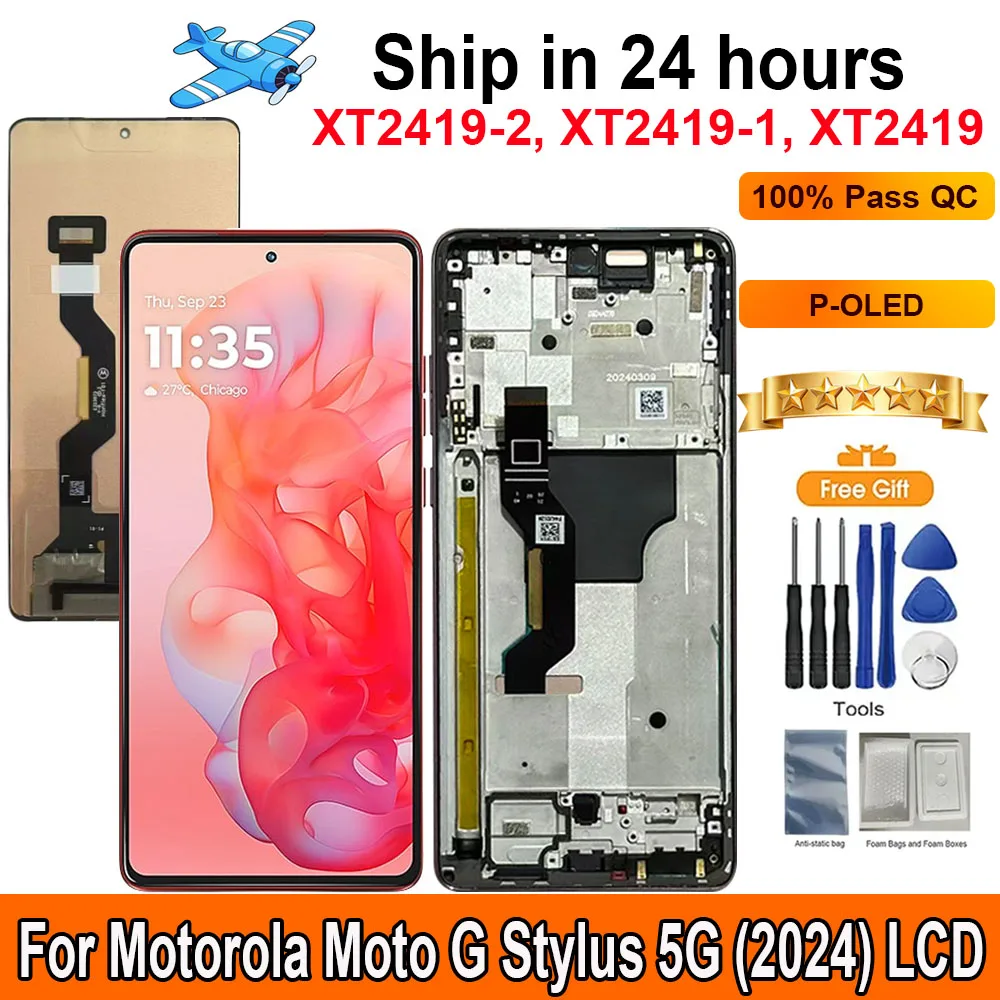 

6.7”P-OLED Screen For Motorola Moto G Stylus 5G (2024) LCD Display Touch Panel Digitizer Assembly Replacement With Frame XT2419