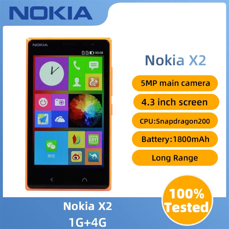 Nokia X2  3G Phone CPU Qualcomm Snapdragon  200 Battery capacity 1800mAh original used phone