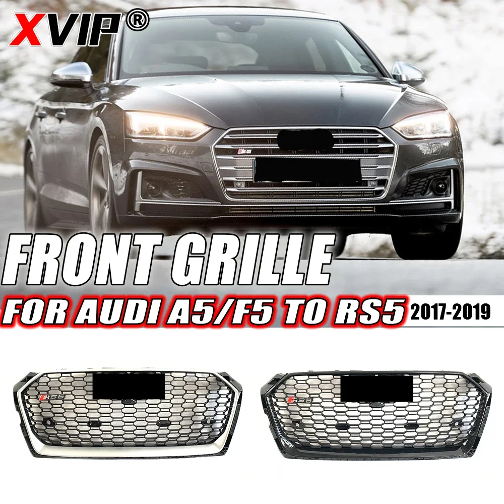 

XVIP RS5 Style Matte Silver And Glossy Black Front Bumper Grille Fit For Audi A5 S5 F5 2017-2019 High Quality ABS Upper Grilles