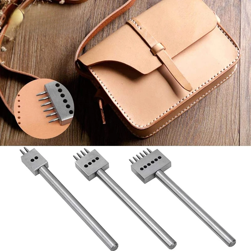 3-teiliges Manuelles Lederlochstanzen-Set mit 4/5/6 mm Abstand, Runde Stanzformen für DIY Lederhandwerk und Bastelsets – Detail 3
