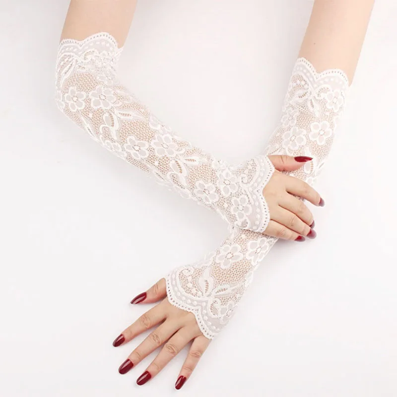 Summer Women's Long Lace Sleeves Driver's Half Finger Resistant Lace Sexy Fingerless Gloves