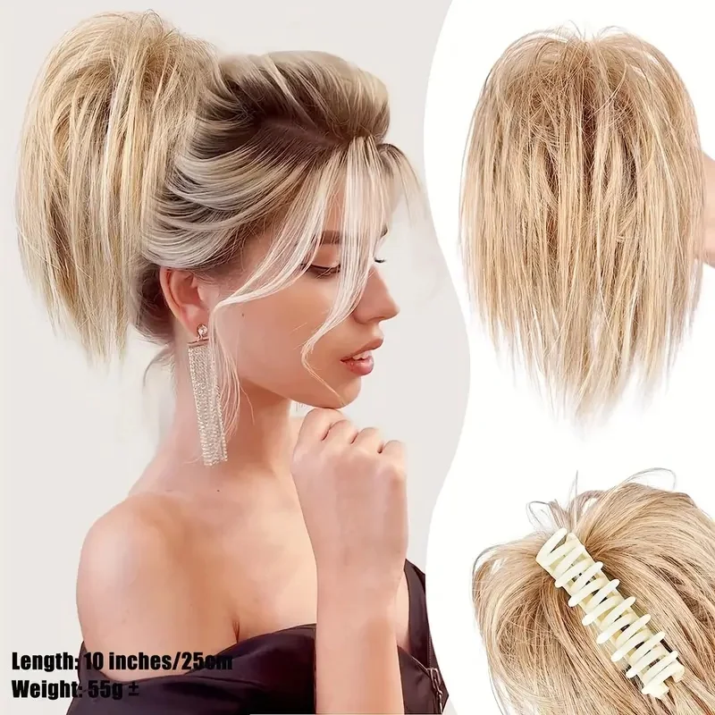 สวมใส่ง่าย Messy Bun ผมชิ้นธรรมชาติ Wavy Claw คลิปใน Buns ผมผู้หญิง Chignon ผมสังเคราะห์ Bun Extension ง่ายรูปแบบ
