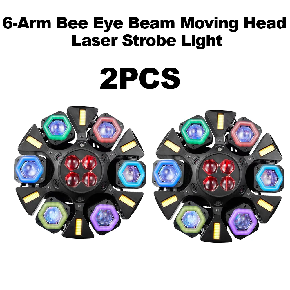 1/2PCS 200W 6-Arm Bee Eye Beam Moving Head Light CREE LED Laser Strobe DMX512 Sound Activated for Bar KTV Disco Party Nightclub