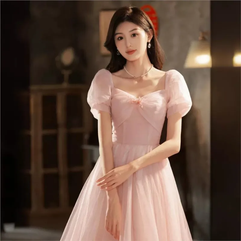 Host Female Temperament Light Luxury Art Exam Year-Old Adult Ceremony Student Pink Banquet Dress