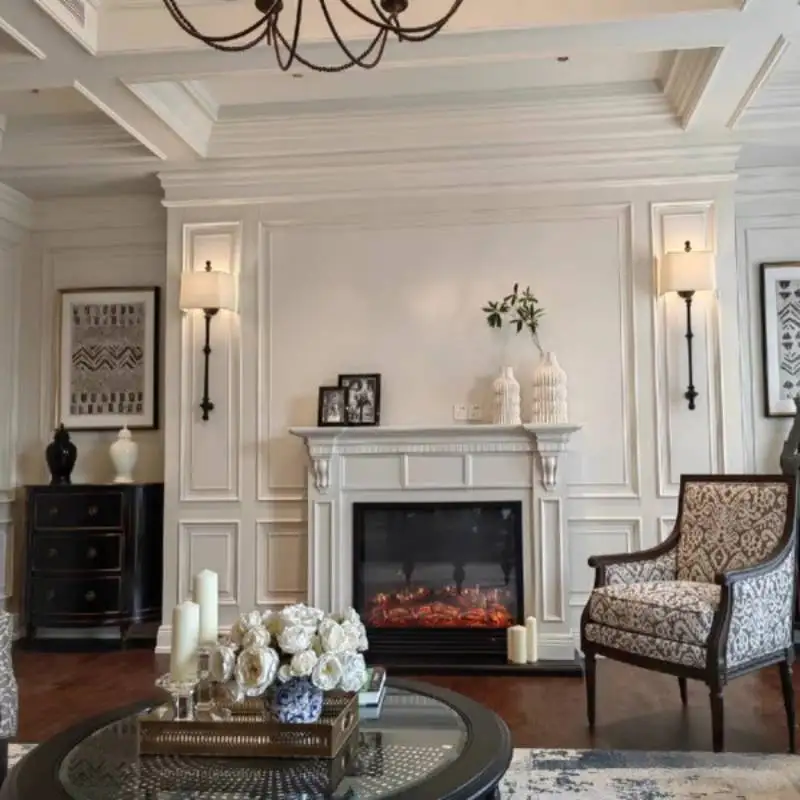 Cozy Classic Living Room Fireplace Large Thin Decoration Vintage Living Room Cabinets Luxury Wood Mueble Salon Furniture Home