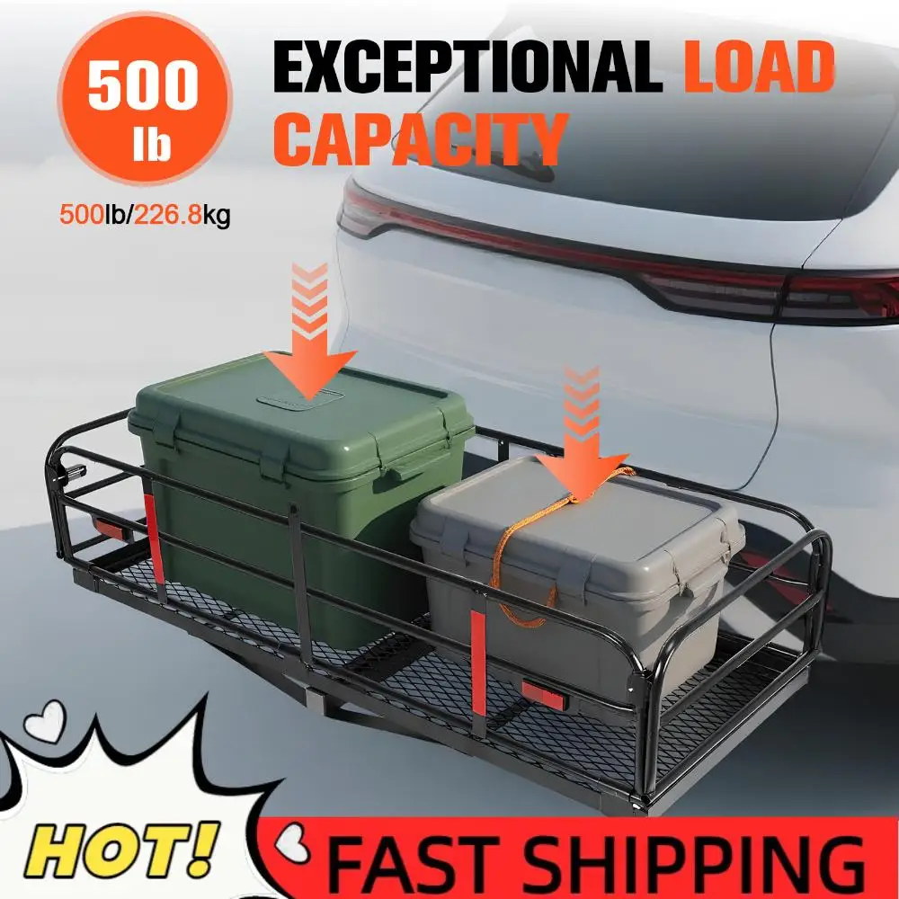 

Багажник на фаркоп Hitch Cargo Carrier, грузоподъемность 500 фунтов, подходит для 2-дюймового приемника, 60x24x14 дюймов, со стабилизатором для фаркопа, для автомобилей, внедорожников, кемпинга и путешествий