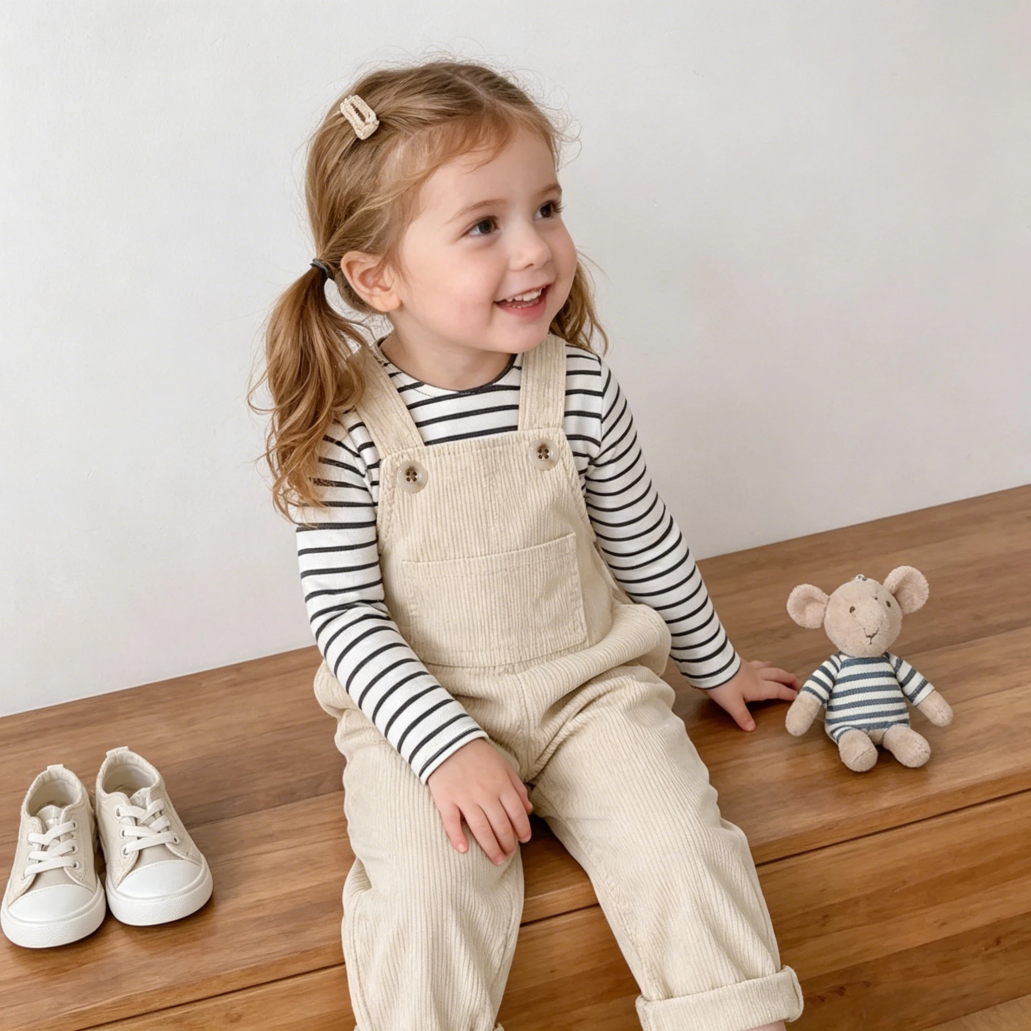 Adorable Unisex Corduroy Overalls – Neutral Earthy Tone, Adjustable Straps, True-to-Size Fit,Cute Design, Easy To Put On And Tak