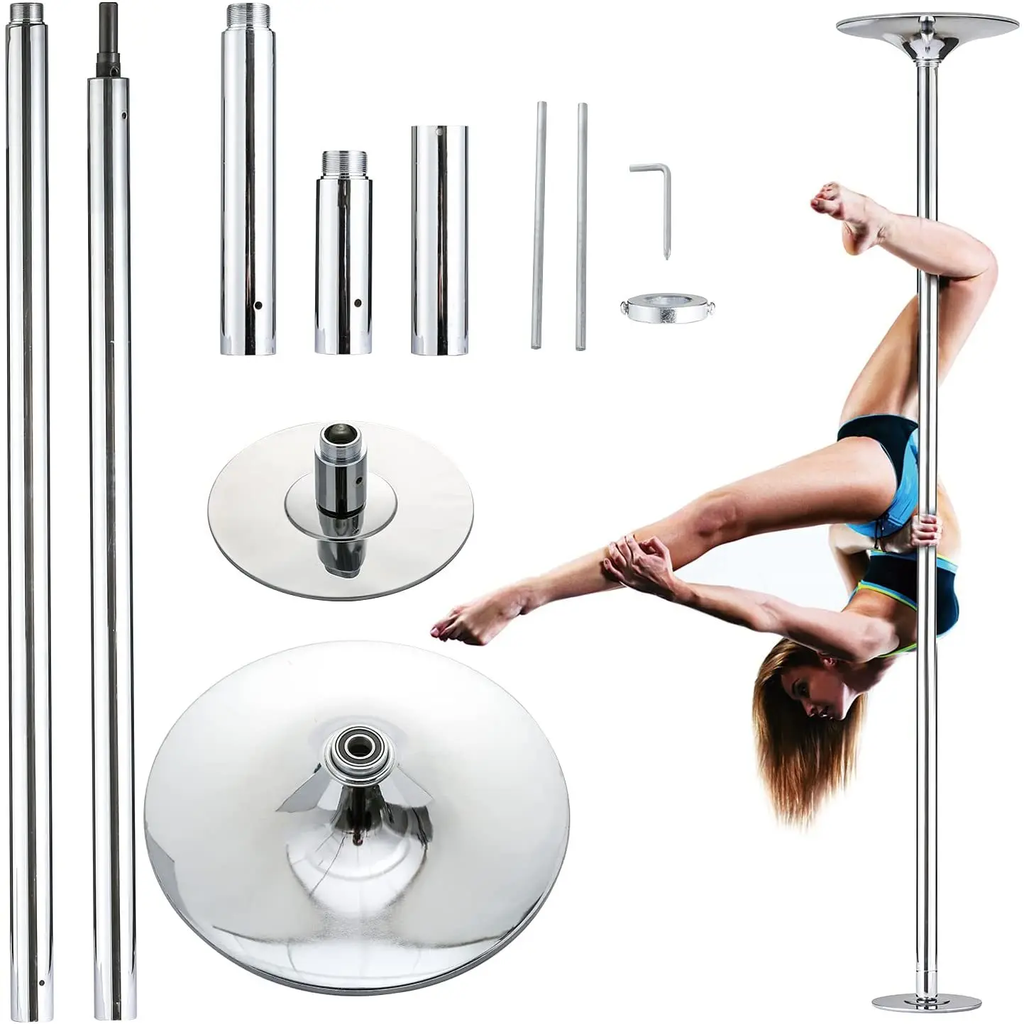 

Pole Dance Pole Freestanding for Home, Max Capacity 440 LBS Dancing Pole Stainless Steel, Portable Fitness Exercise Stripper Bar