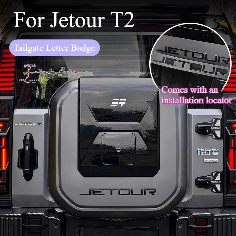

For Jetour T2 Tailgate Letter Badge JETOUR Logo Decal ABS Material With Installation Locator Car Exterior Trim Sticker