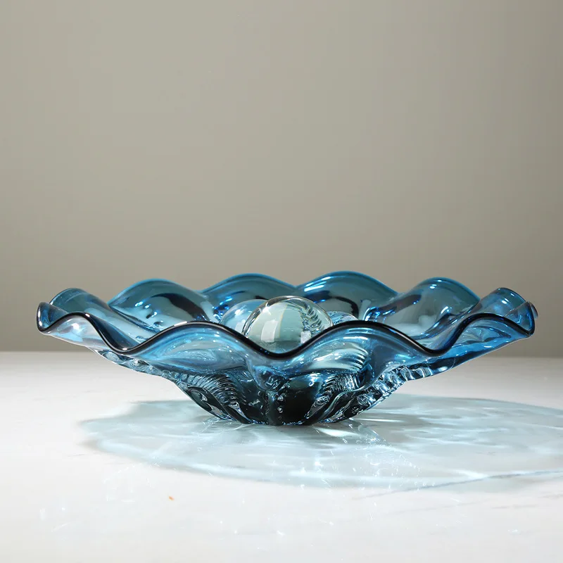 HYS light luxury blue petal glazed fruit plate candy storage plate modern light luxury living room model house sales office