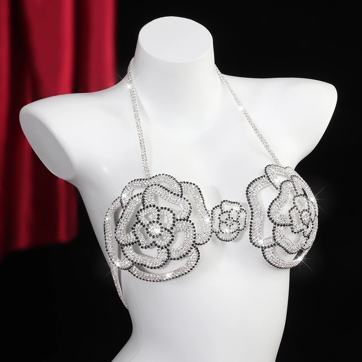 Reggiseno da donna con ciondolo per festa in discoteca, catena pettorale con strass rosa, moda di lusso, San Valentino