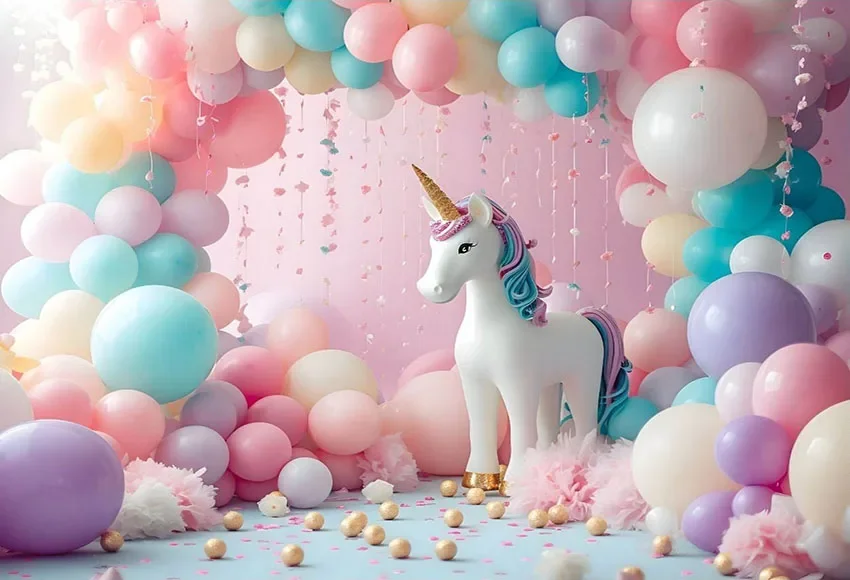 Mehofond Photography Background Unicorn Rainbow Balloon Pink Curtain Child Birthday Party Portrait Decor Backdrop Photo Studio