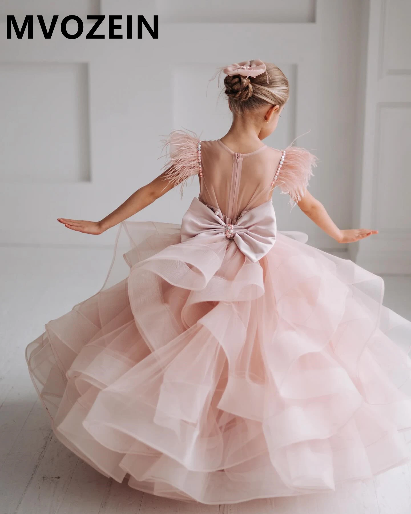 Mvozein-vestido de princesa rosa para niña, vestido hinchado para niña, vestidos de capas para niña de flores, vestido de fiesta de boda para niña linda, vestido de cumpleaños