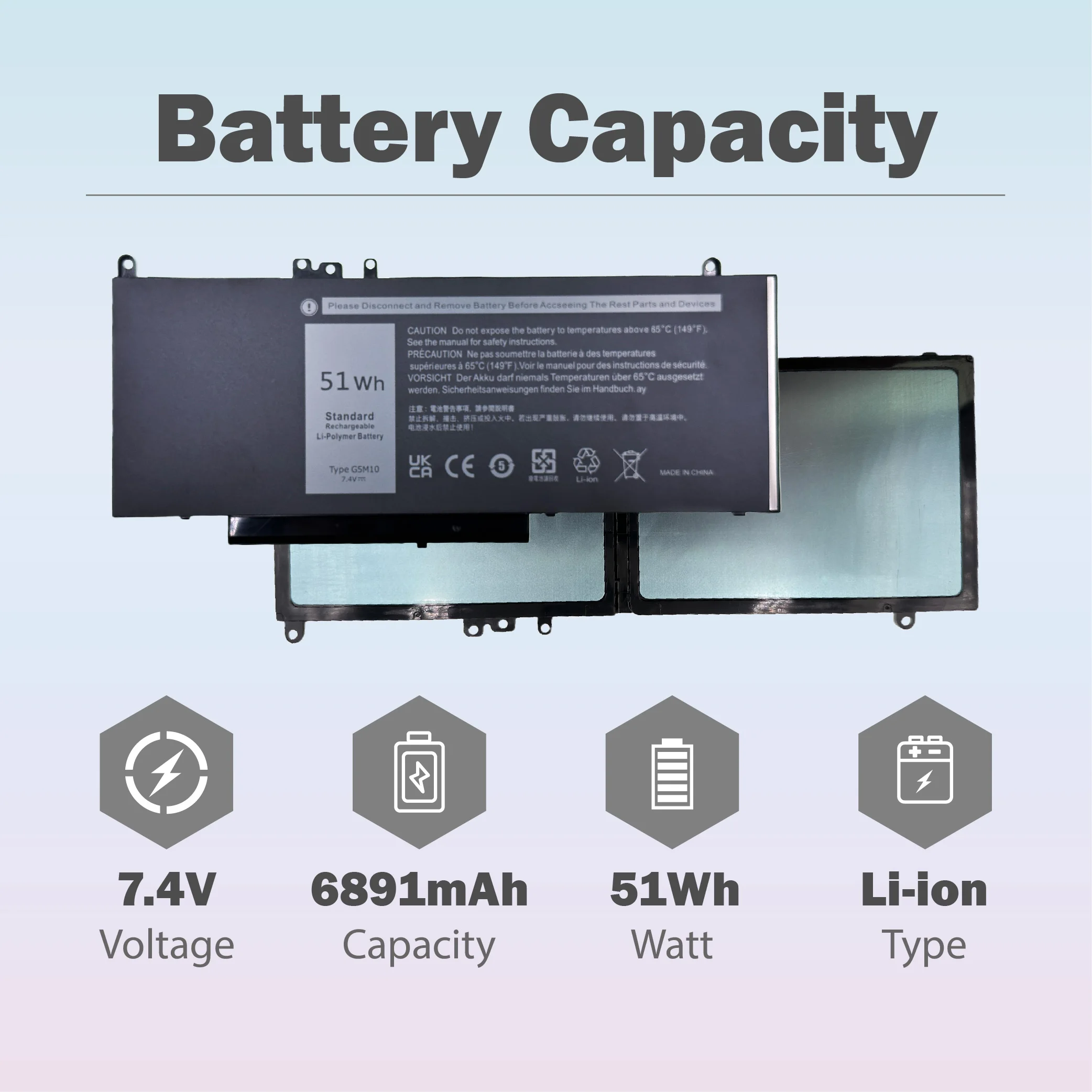 G5M10 Laptop Battery 7.4V 6891mAh 51Wh Replace For Dell Latitude E5450 E5550 E5250 15.6 inch 8V5GX R9XM9 WYJC2 1KY05 080-854-006