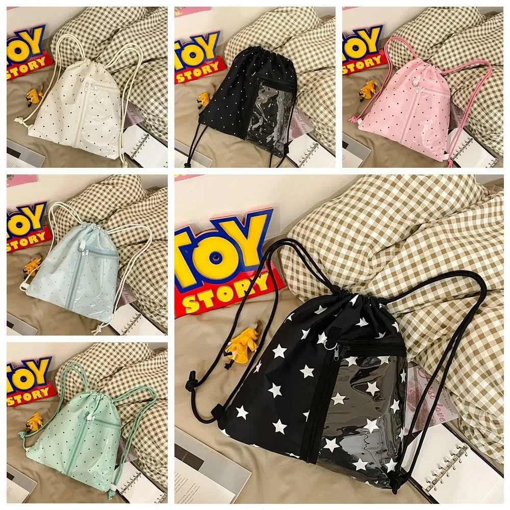 Korean Style Nylon Drawstring Backpack Wave Point Lightweight Light Soft Nylon Bag Harajuku Sweet Student Schoolbag Travel