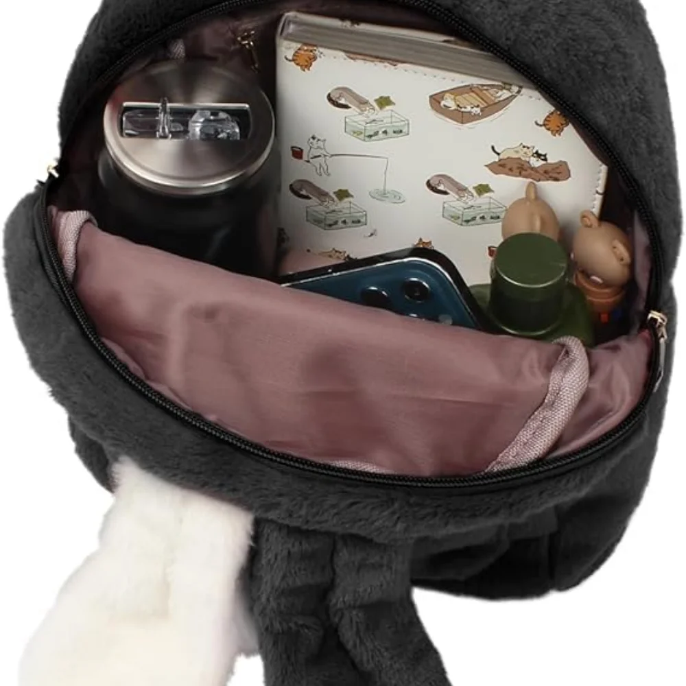 3pcs Mini Backpack For Women Girls Cute Fluffy Plush Rabbit Ears Schoolbag Casual Bookbag Small Bunny Travel Daypacks
