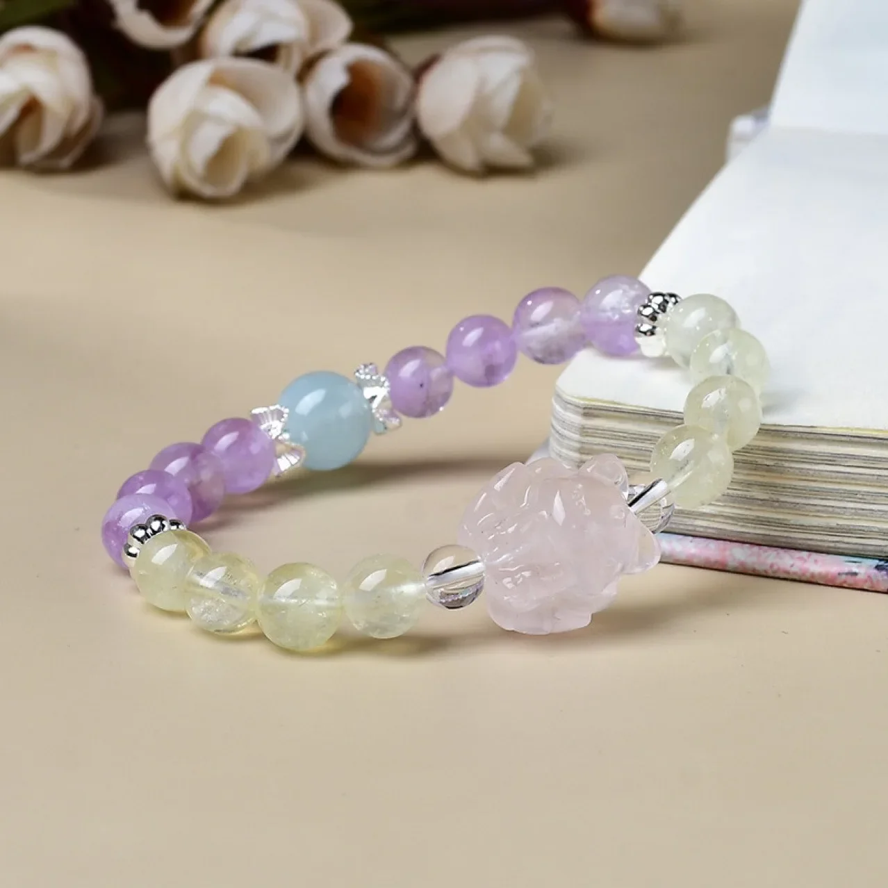 

Natural Citrine Amethyst Pink Crystal Nine-tailed Fox Aquamarine Bracelet Women's Light Luxury Fashion Lucky Bracelet, Gift