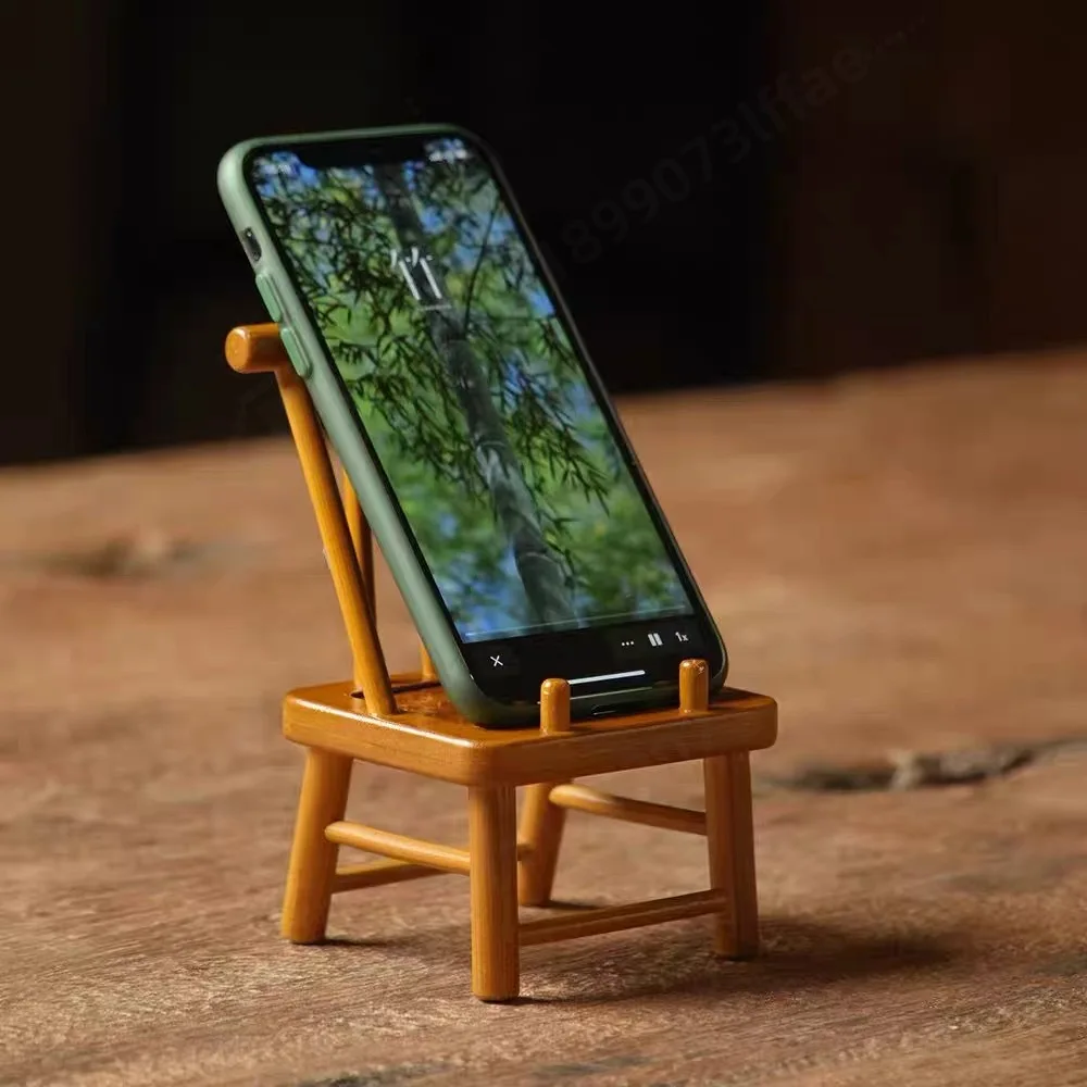 Mini Cute Bamboo Craft Small Chair Phone Stand Creative Cup Holder Jewelry Display Rack Ornament Decor