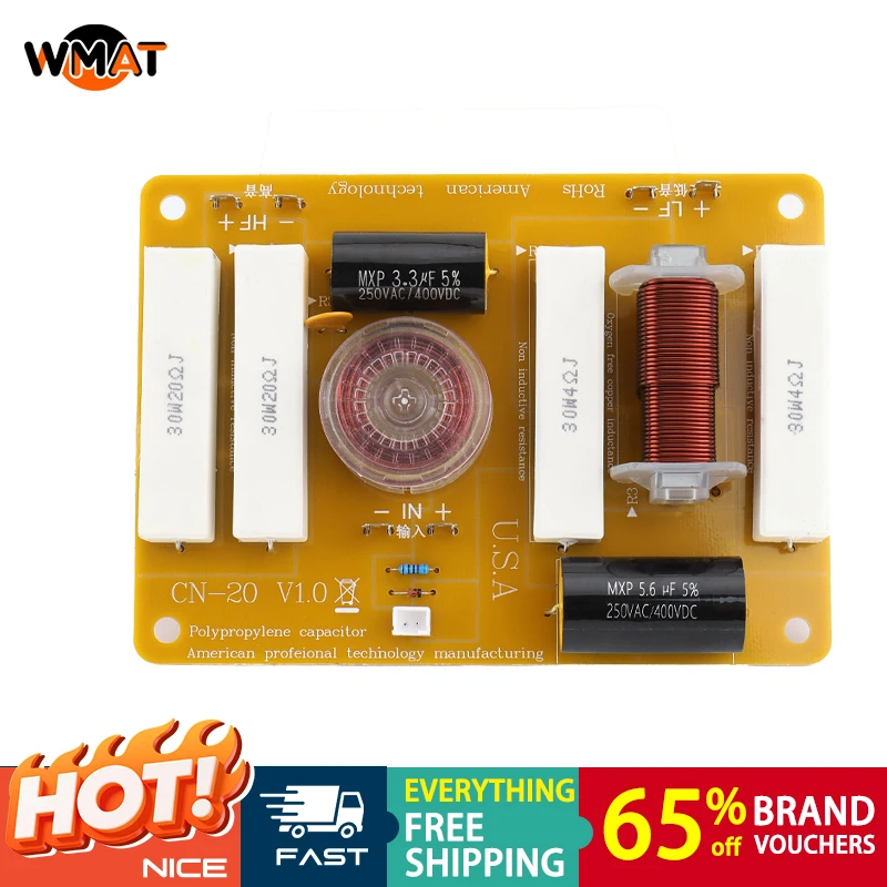 

CN20 Gold High Quality 2-way Speaker Crossover No Distortion 450W Crossover Network Suitable for 8-12 inch speakers