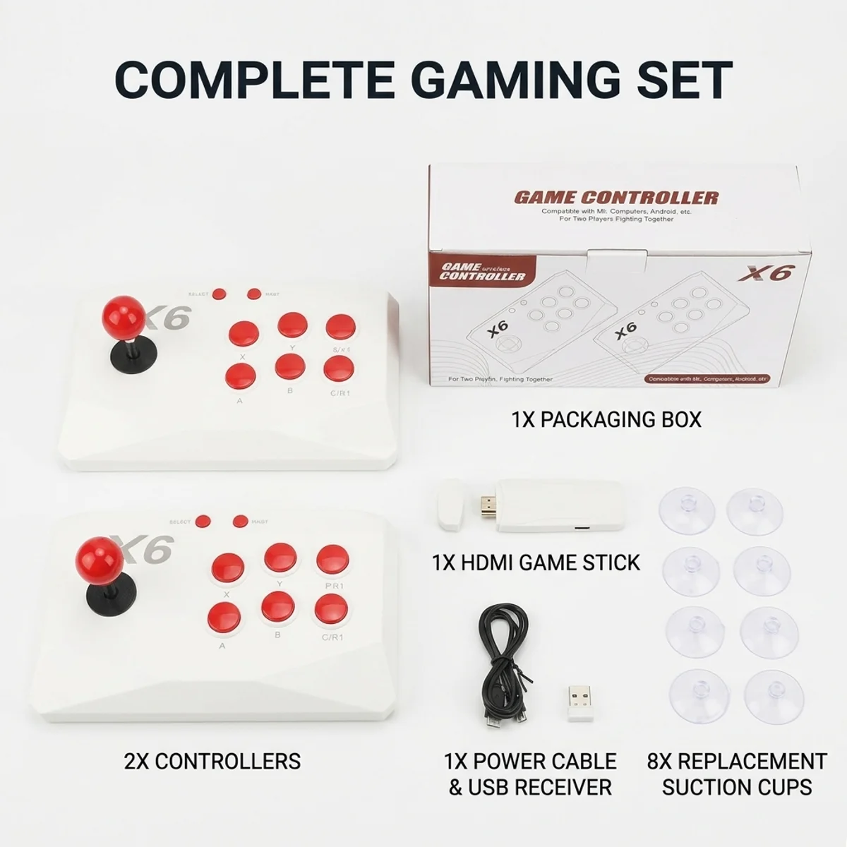 X6 Video Game Console 2.4G Wireless Double Rocker Game Stick 4K HD Console Stick 64GB 20000 Classical Games for Two Player