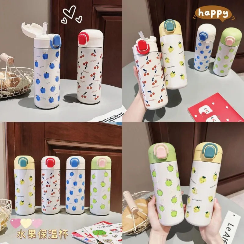 

500 мл стильная всплывающая крышка с высоким внешним видом, изолированная чашка, студенческая соломенная чашка, портативная пара, бутылка для воды из нержавеющей стали 316, подарок