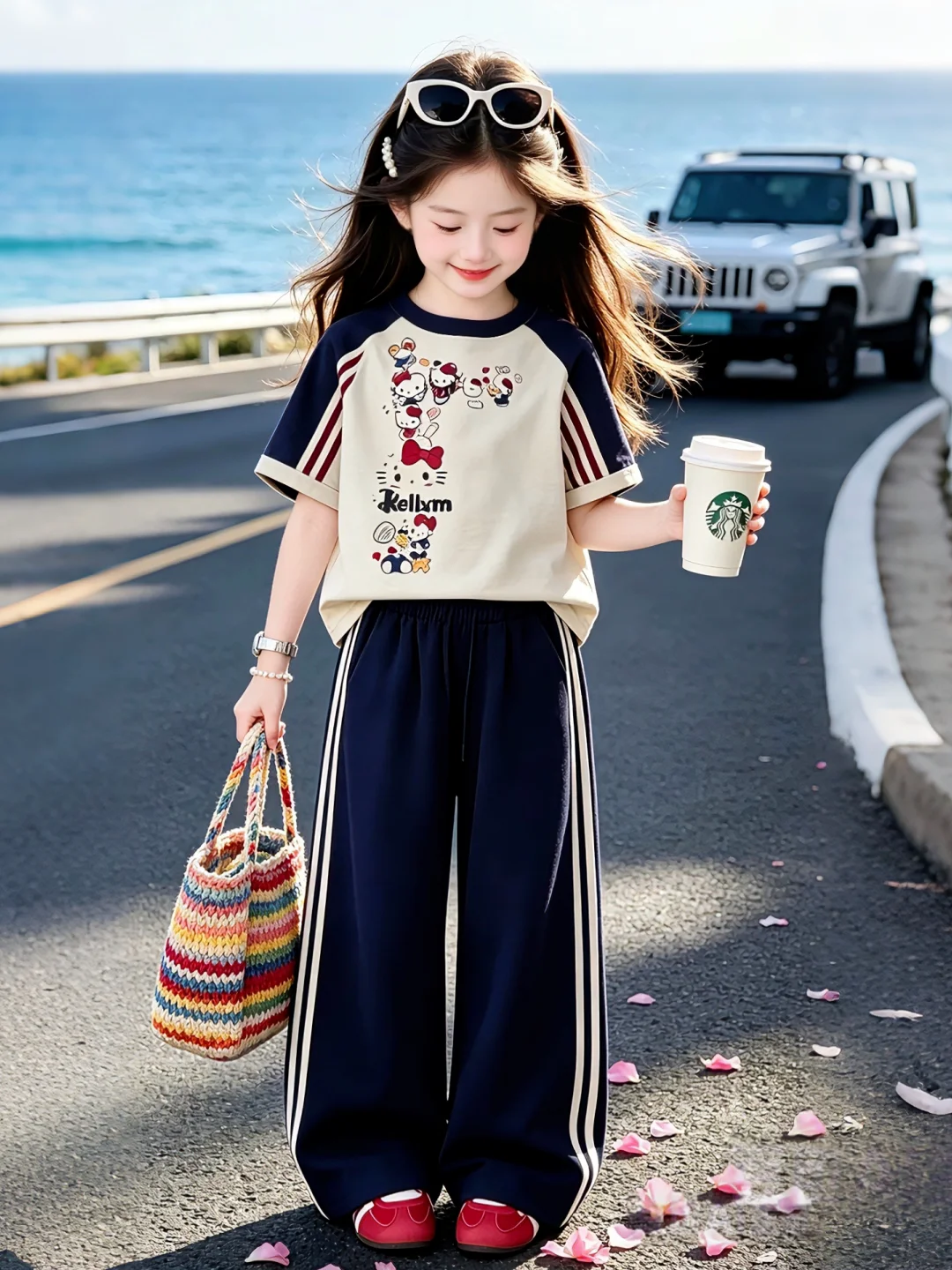 girls-summer-outfit-set-short-sleeve-wide-leg-pants-two-piece-suite-child-fashionable-casual-korean-style-clothing-for-kids