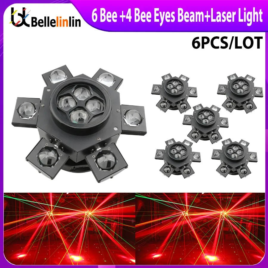 

No Tax 6Pcs New style Bee Eye 4 In1 Laser Beam Spider Disco Laser Light Led Moving Head Light For Party Disco KTV Night Club