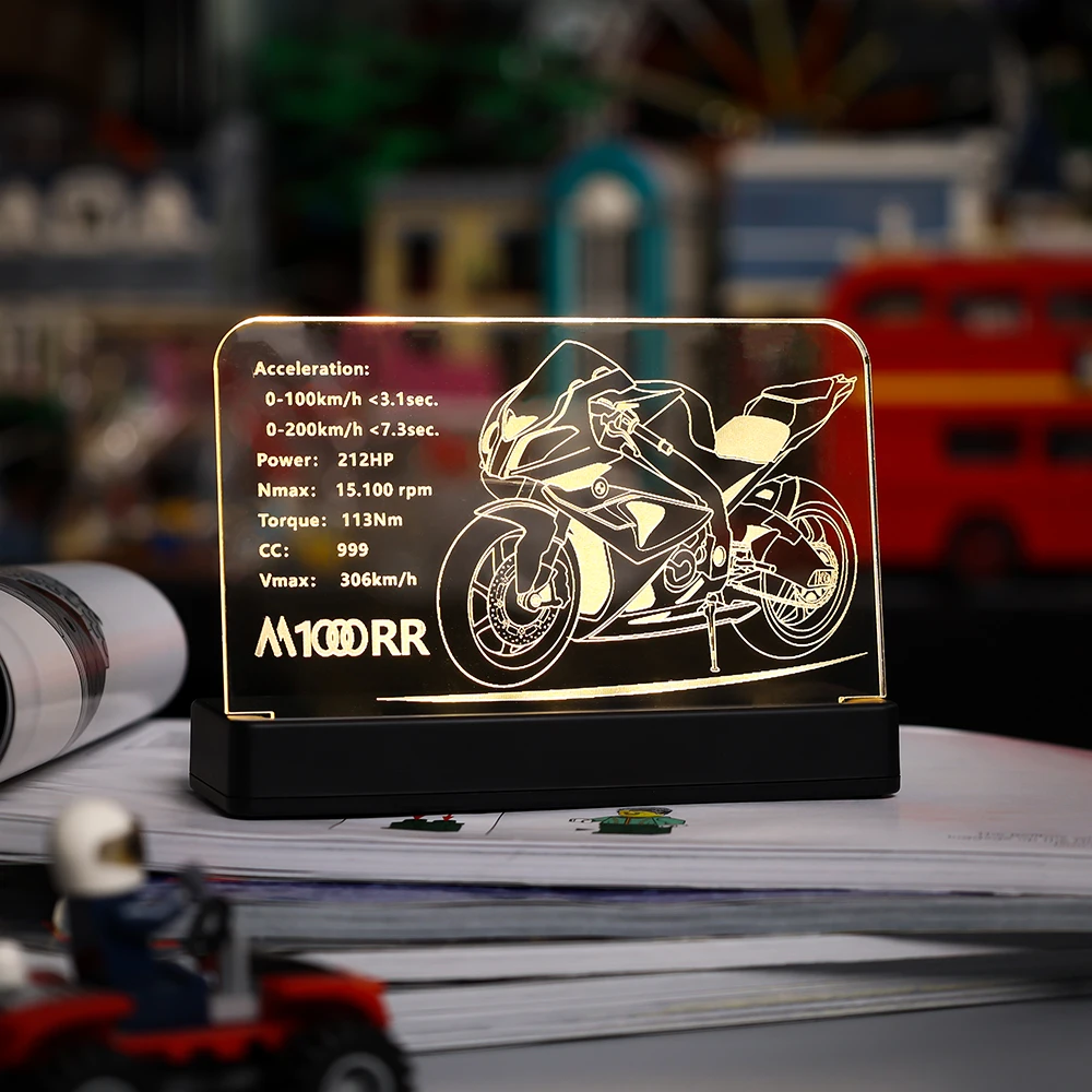 

LED Light Acrylic Display Board Sign Plate Nameplate For BMW M 1000 RR 42130 Building Blocks Bricks Toys Set