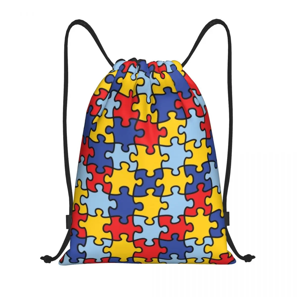 Custom Autism Awareness Puzzle Pattern Drawstring Bag Women Men Lightweight Sports Gym Storage Backpack