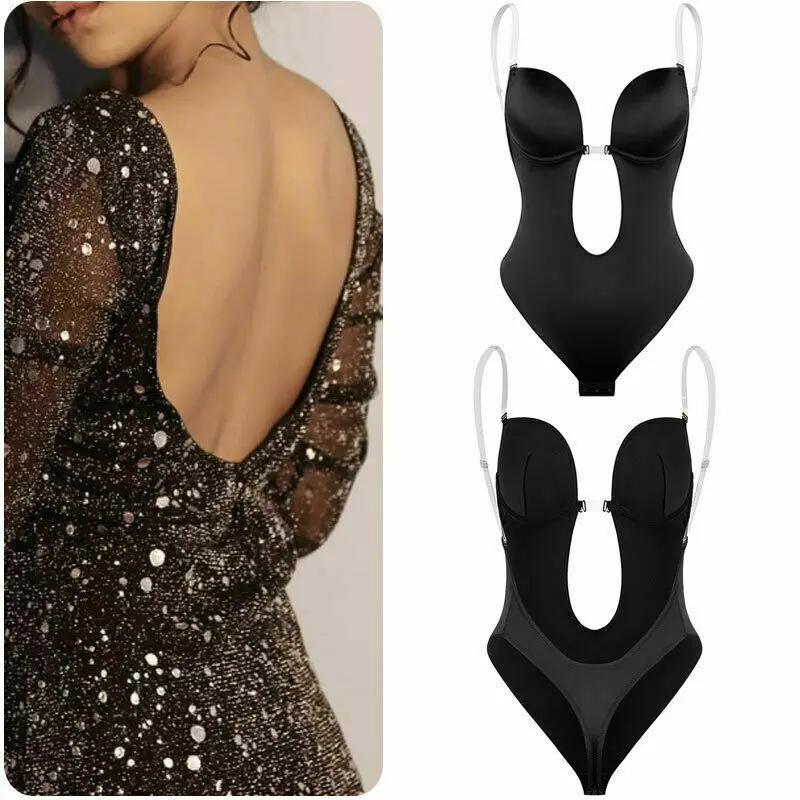 Sexy Vrouwen Diep U Duik Naadloze Push-Up Bh String Rugloze Jurk Bodysuit Shaper Bodysuit Feestjurk Ondergoed Body Shaper