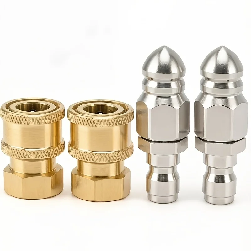 4Pcs Pressure Washer Sewer Jet Nozzle Set,1/4" Quick Connect,5000PSI Drain Cleaning Nozzles for Pipes, Floor Drains & Kitchen