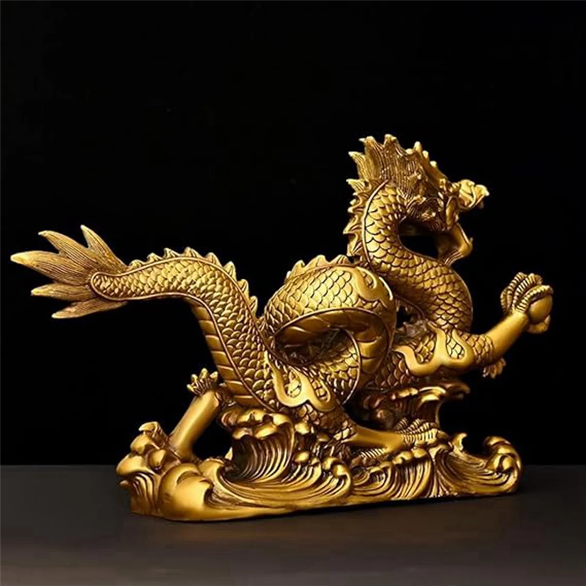 MLGB Brass Chinese Feng Shui Dragon Statue Sculpture Home Office Tabletop Ornaments for Wealth and Success Good Lucky Gifts view 2