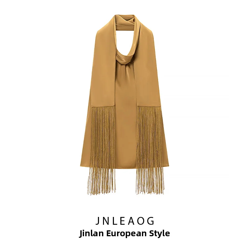 JNLEAOG Summer New Women's Fashion Design Pure Color Tassel Trim Top Versatile Elegant Atmosphere Polyester Fiber Vest