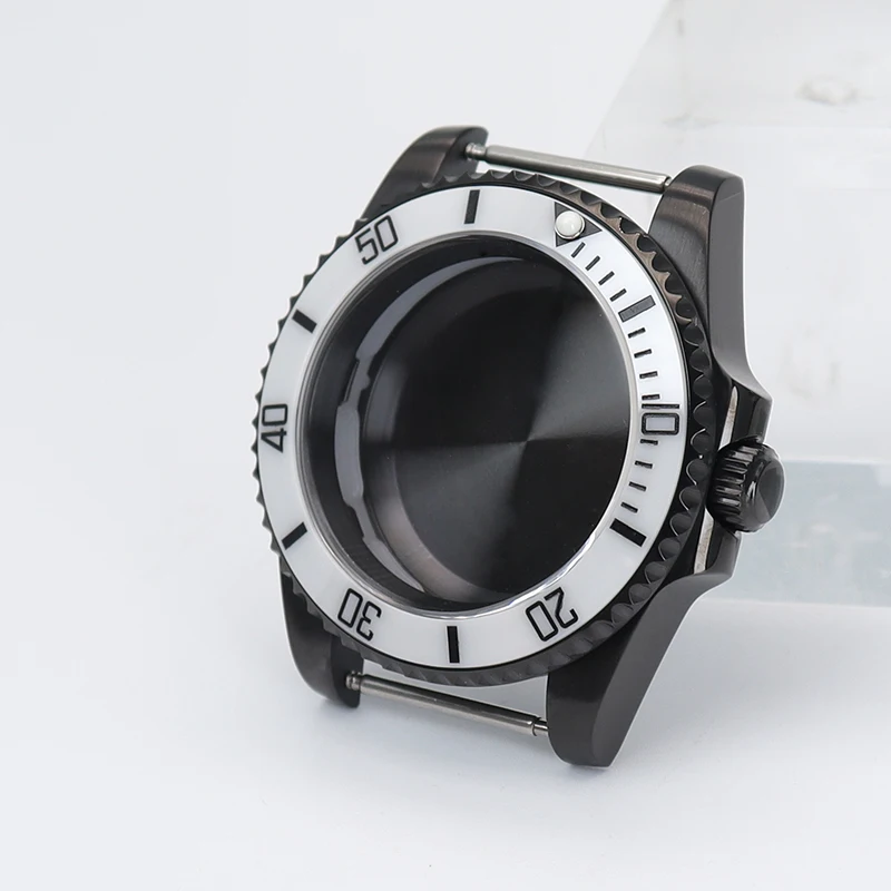 Black 40mm Diving Watch Case White Ceramic Bezel For Seiko NH35 NH36 NH38/34 Miyota 8215 ETA2824 Movement 28.5mm Dial Submariner