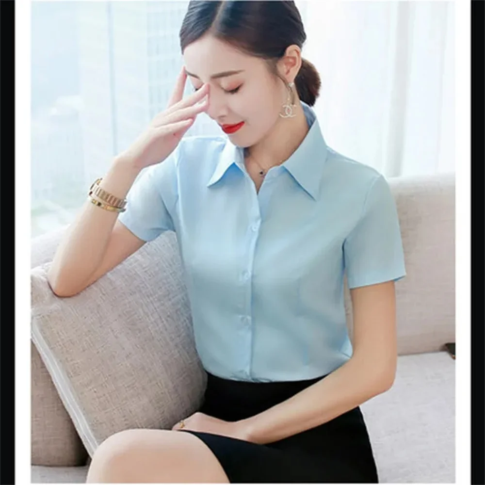 Summer Short Sleeve White Black Women Shirt Women\'s Blouse Slim Fitting Professional Work Clothes Formal Office Lady Ol Blouse