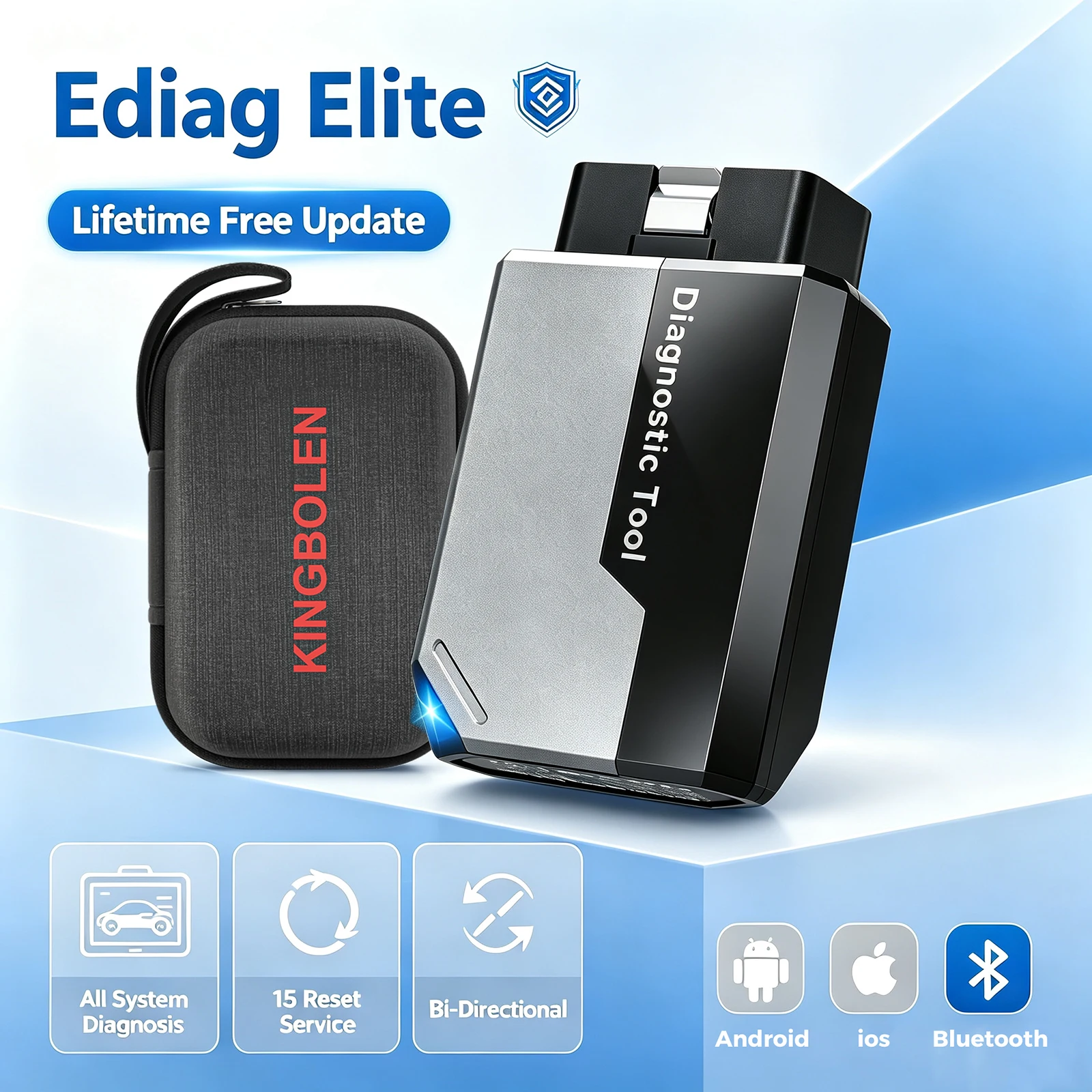 KINGBOLEN Ediag Elite OBD2-Scanner, kompatibel mit Android- und iOS-Systemen, Auto-Vollsystemscanner mit 15 Reset-Funktionen, unterstützt CANFD-Protokolle, bidirektionales Scan-Tool, automatische