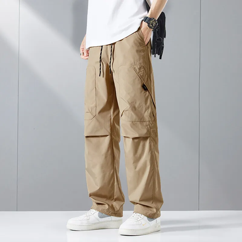 

Men's Vintage Military Style Loose Straight-Leg Cargo Pants - Elastic Waist Functional Workwear with 3D Pleats M-5XL