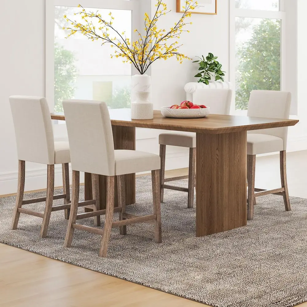 

Bar Stools Counter Height Set of 4, 24.5 Modern Fabric Bar Chairs with Back, Footrest amp Solid Wood Legs, holstered Wood Bar