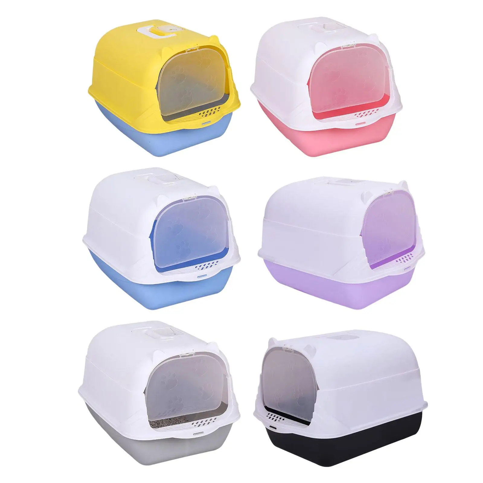 High Sided Hooded Cat Enclosed Potty Toilet Litter Pan Bedpan with Gate, Include Spoon, Deep Loo Pets Litter Tray for Hamster