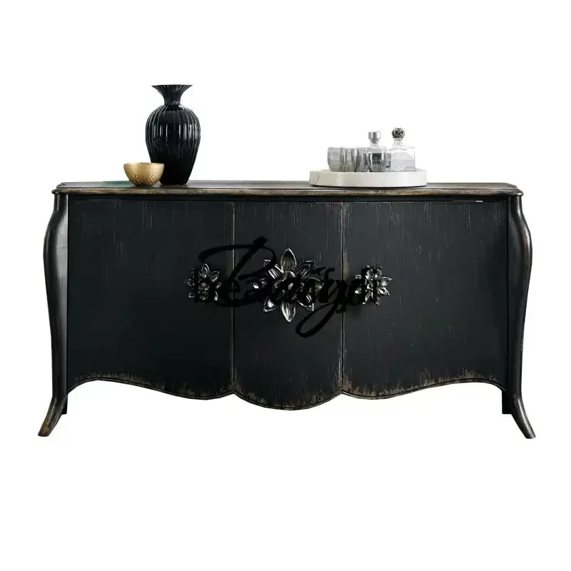 

American rural retro old living room side cabinet simple entry solid wood light luxury, black storage side cabinet