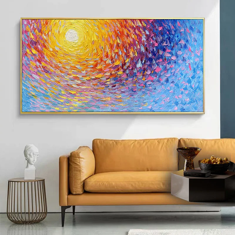 

100% Handamde Wall Art Mural Hand-Painted Sunshine Oil Paintings Modern Abstract Thick Oil Texture Canvas Painting Decor Art