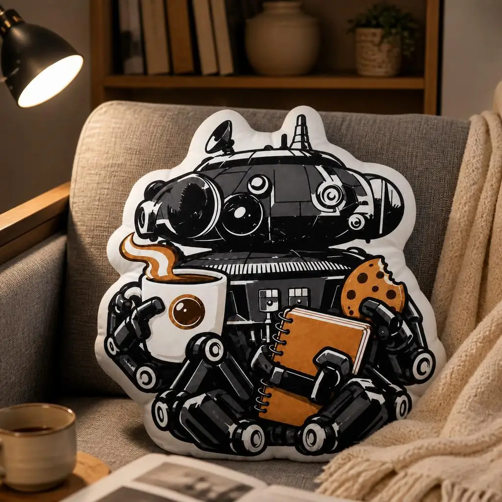 Coffee Break Robot Throw Pillow Sci Fi Reader Cushion Shaped Stuffed Accent Pillow Gift for Science Fiction Fans Office Decor