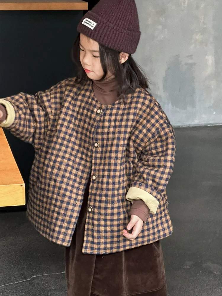 Children Cotton Clothes 2025 Winter New Style Boy and Girl Korean Loose Style Warm and Fashion Kids Brown Jacket
