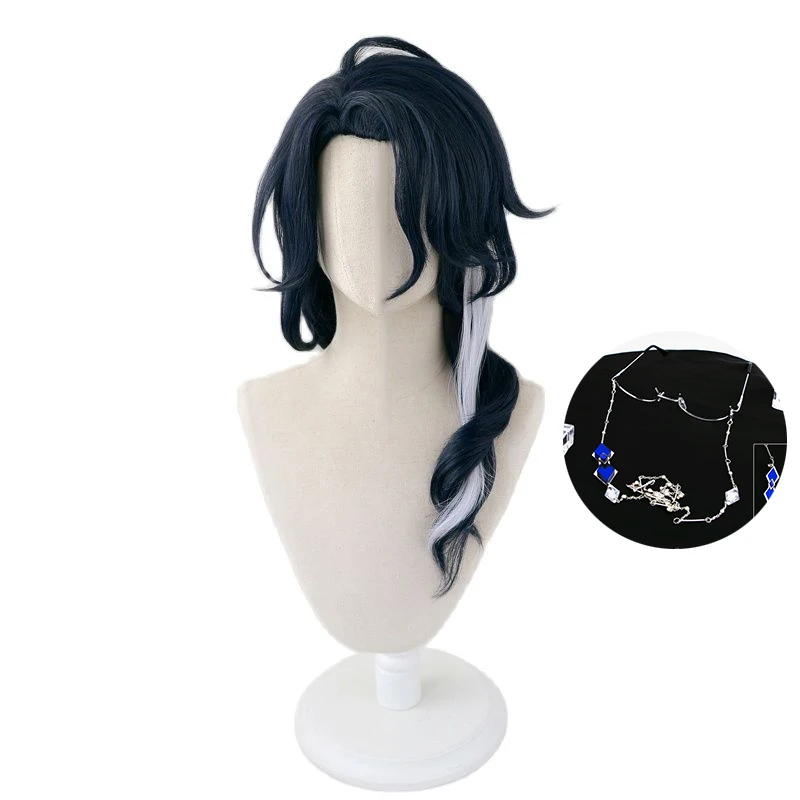 Game Genshin Impact Fatui Cosplay Pantalone Cosplay Wig Regrator Pantalone 55cm Long Fake Hair Halloween Party Wigs + Glasses