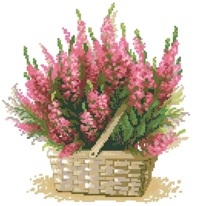 

Cross-stitch set: Heather flower 28ct, 18ct, 14ct, 11ct. Optional printed fabric hand-embroidery material package